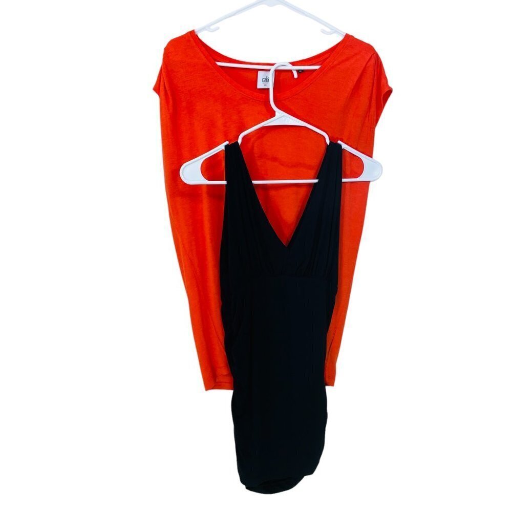 Lot of 2 CAbi Tops Size M/SM #5072 /542 Orange Tiger Lily / Black Sleeveless